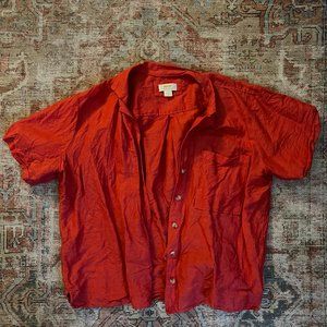 Anthropologie Bright Red Button Down Linen Top